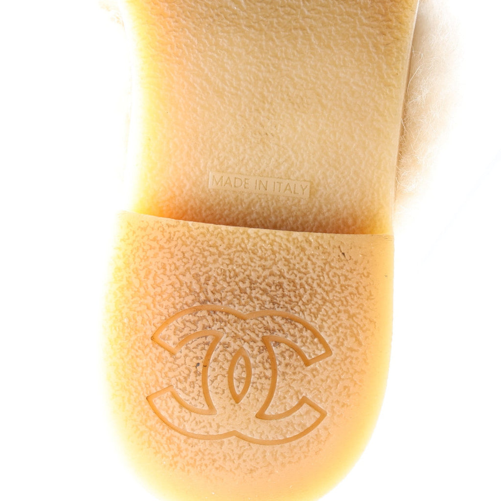 Suede Shearling CC Cap Toe Mules 37 Beige Black