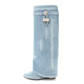 Washed Denim Shark Lock Pant Boots 37 Blue