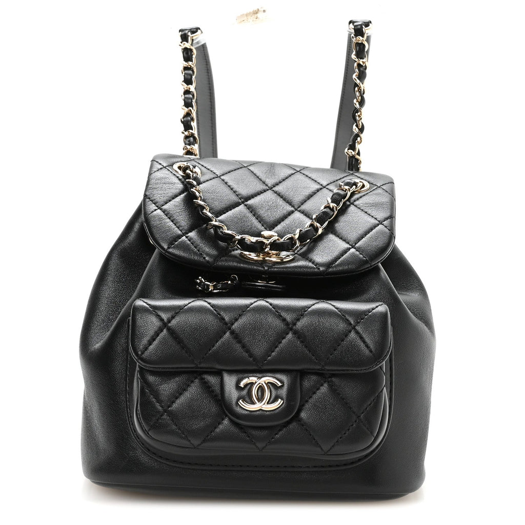 Lambskin Quilted Small Duma Drawstring Backpack Black