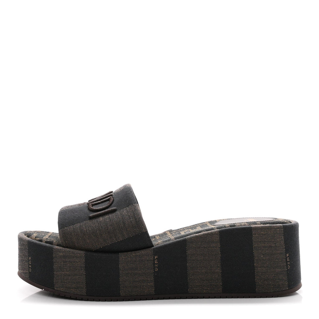 Jacquard Womens FF Sunshine Flatform Slide Sandals 39 Tabacco Black