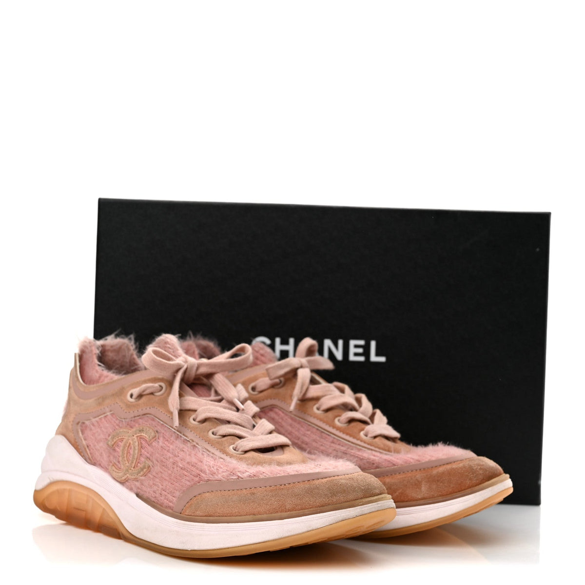 Suede Calfskin Stretch Fabric CC Sneakers 38 Pink