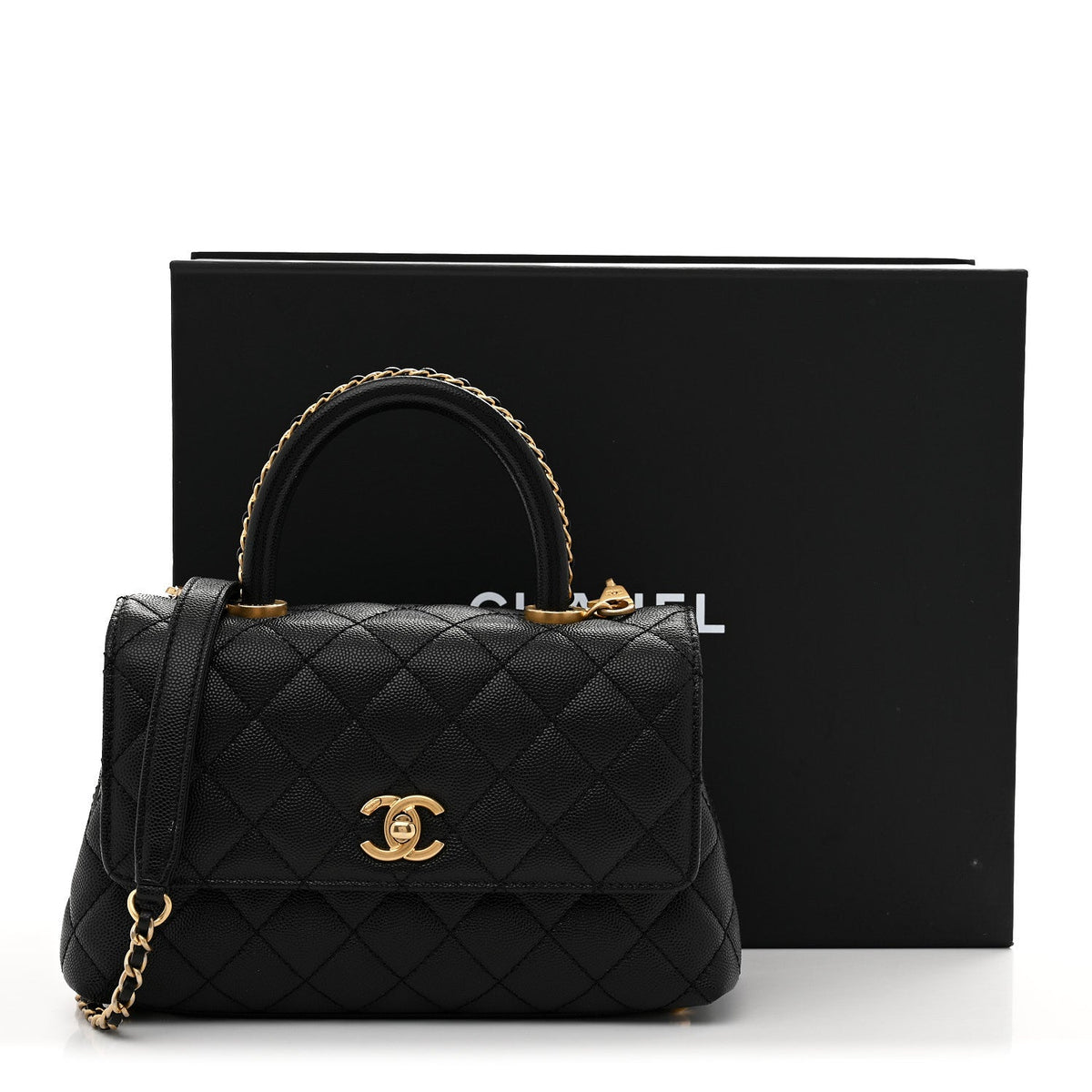 Caviar Quilted Mini Coco Chain Handle Flap Black