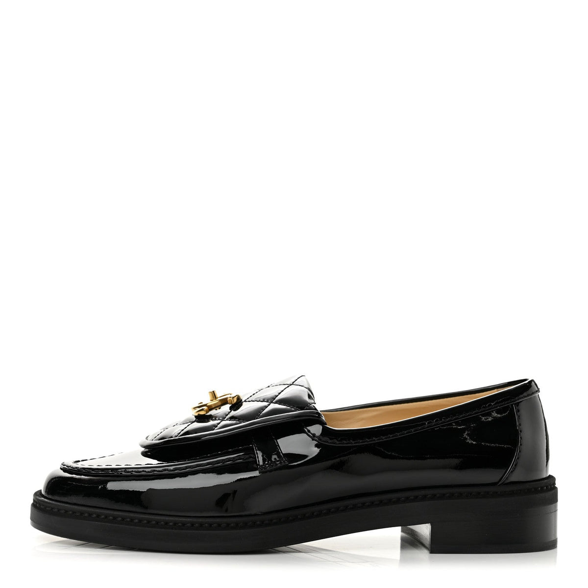 Patent Quilted CC Turnlock Loafers 38 Black