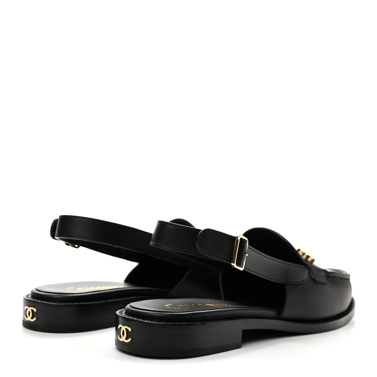 Calfskin Crystal CC Slingback Flats 38 Black