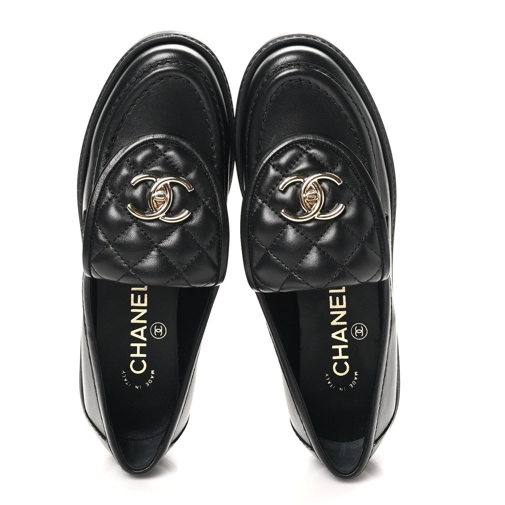 Lambskin Quilted CC Turnlock Loafers 35.5 Black