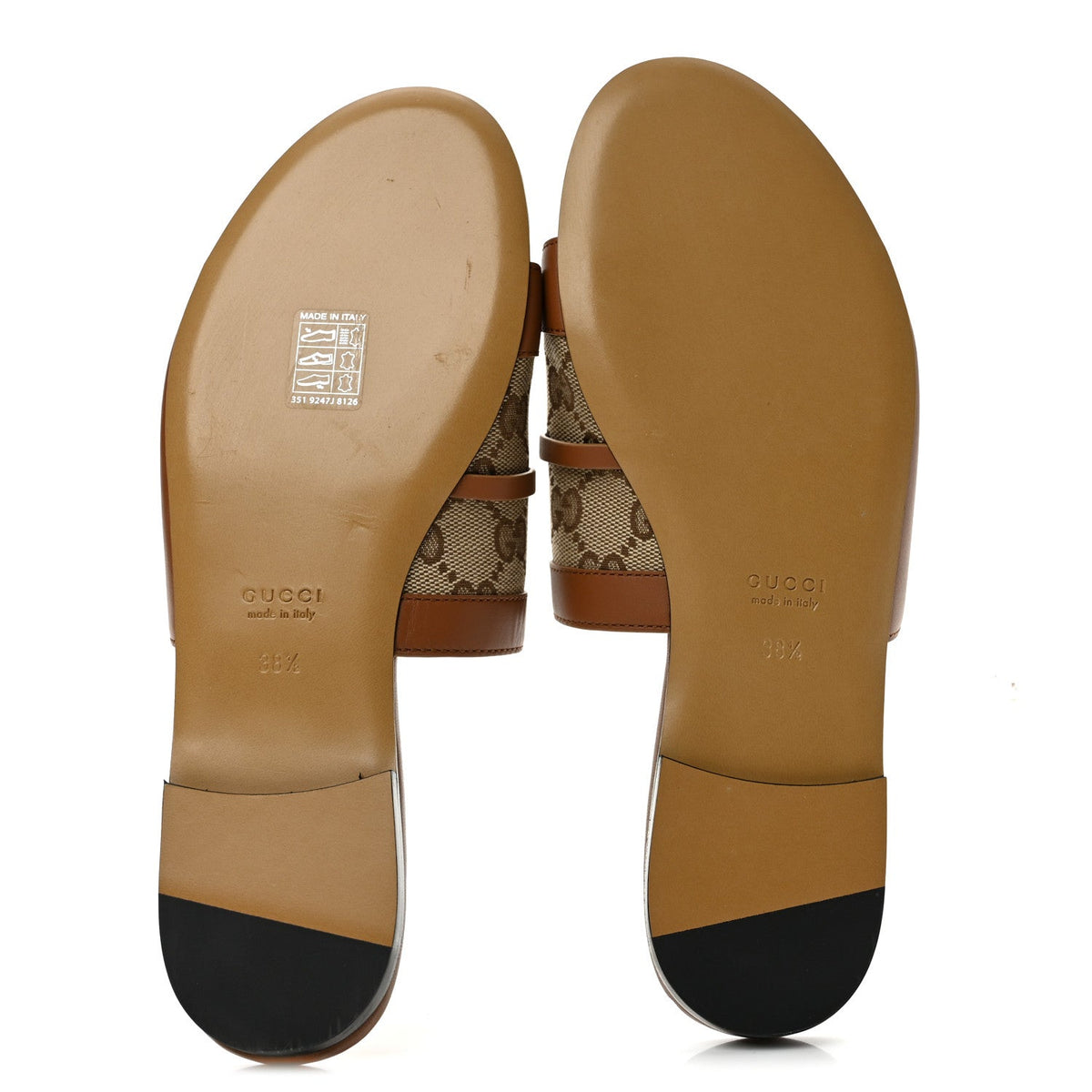 Calfskin Monogram Horsebit Womens Slide Sandals 38.5 Beige Ebony Sundial