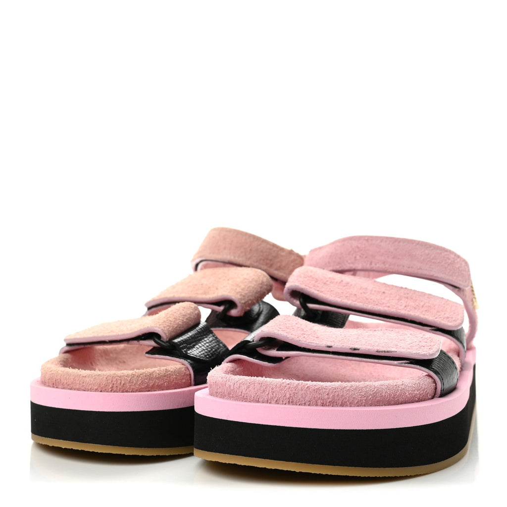 Suede Calfskin Velcro Flat Sandals 39 Light Pink