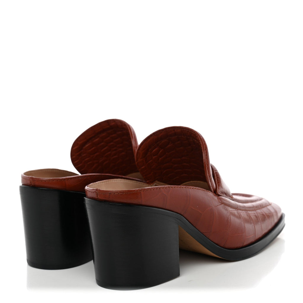 Calfskin Alligator Embossed Mules 39.5 Rust