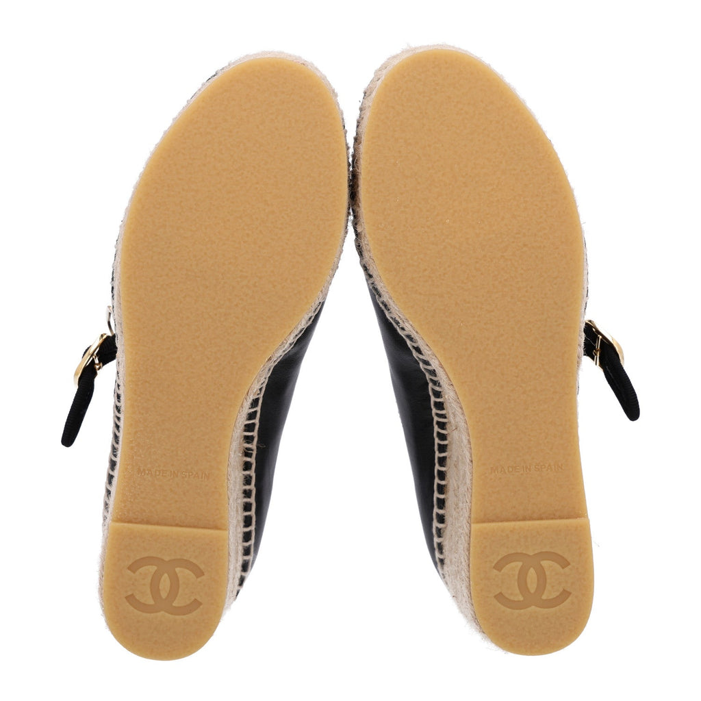 Lambskin Espadrille Mary Jane Wedges 37 Black