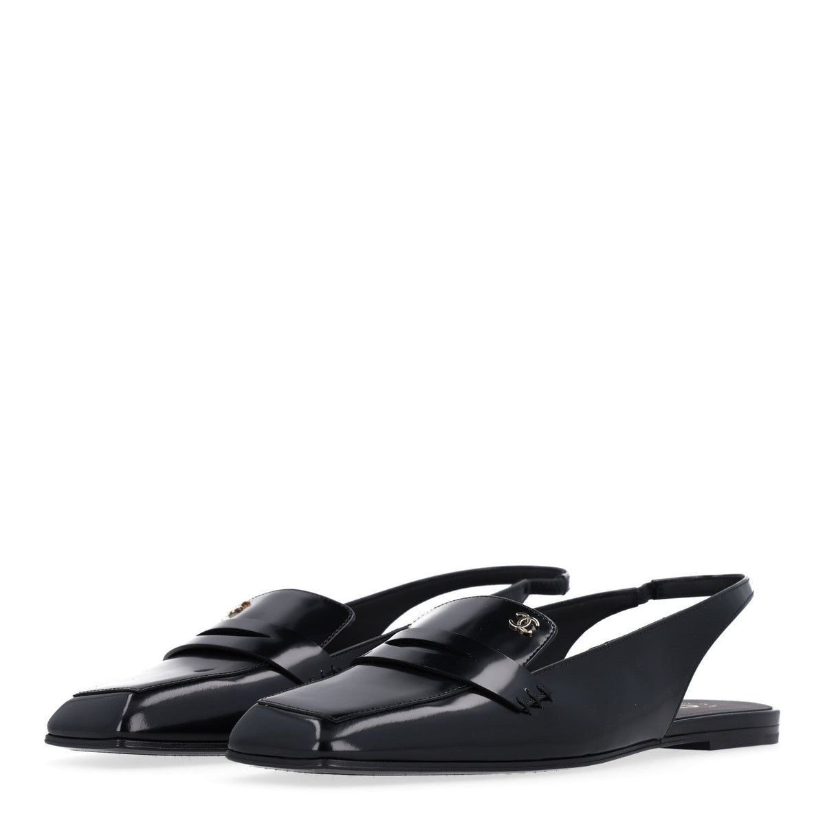 Shiny Calfskin Slingback Loafers 38 Black