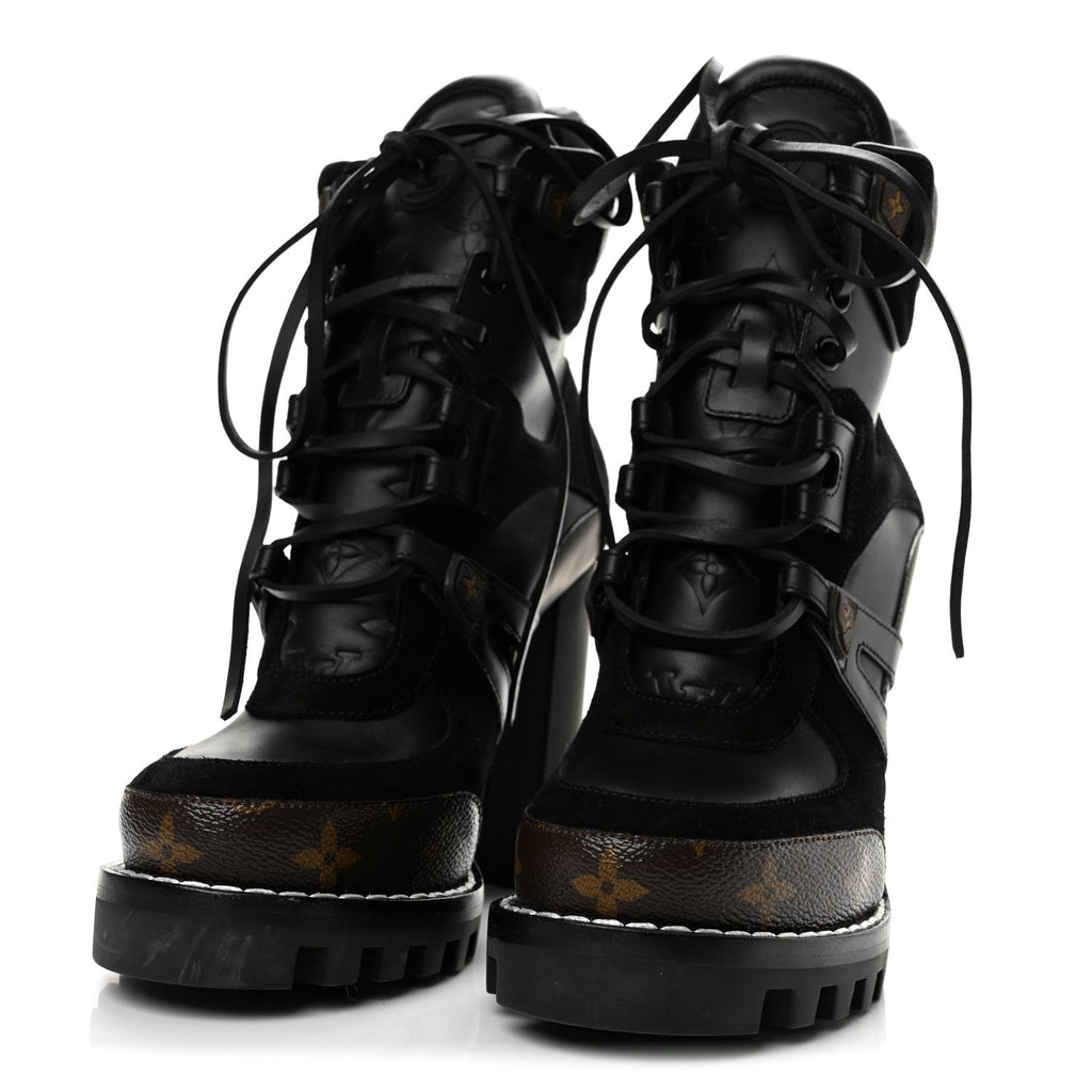 Suede Calfskin Monogram Star Trail Ankle Boots 35 Black