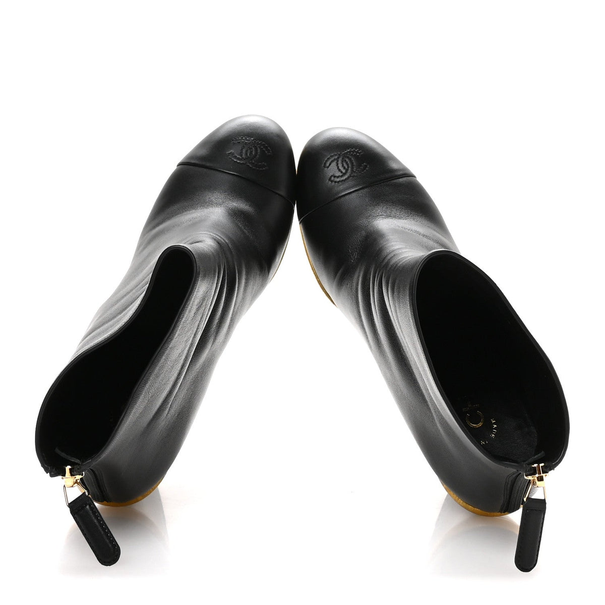 Lambskin Cap Toe Wedge Ankle Boots 38.5 Black