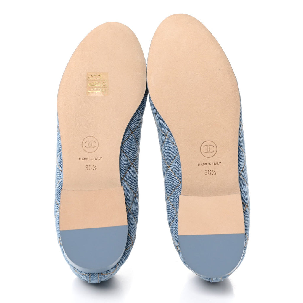 Denim Quilted CC Cap Toe Ballerina Flats 36.5 Light Blue
