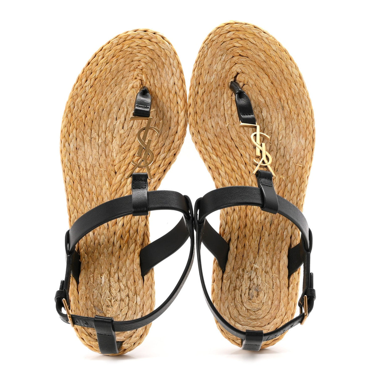 Calfskin Raffia Cassandra Monogram Sandals 37.5 Black