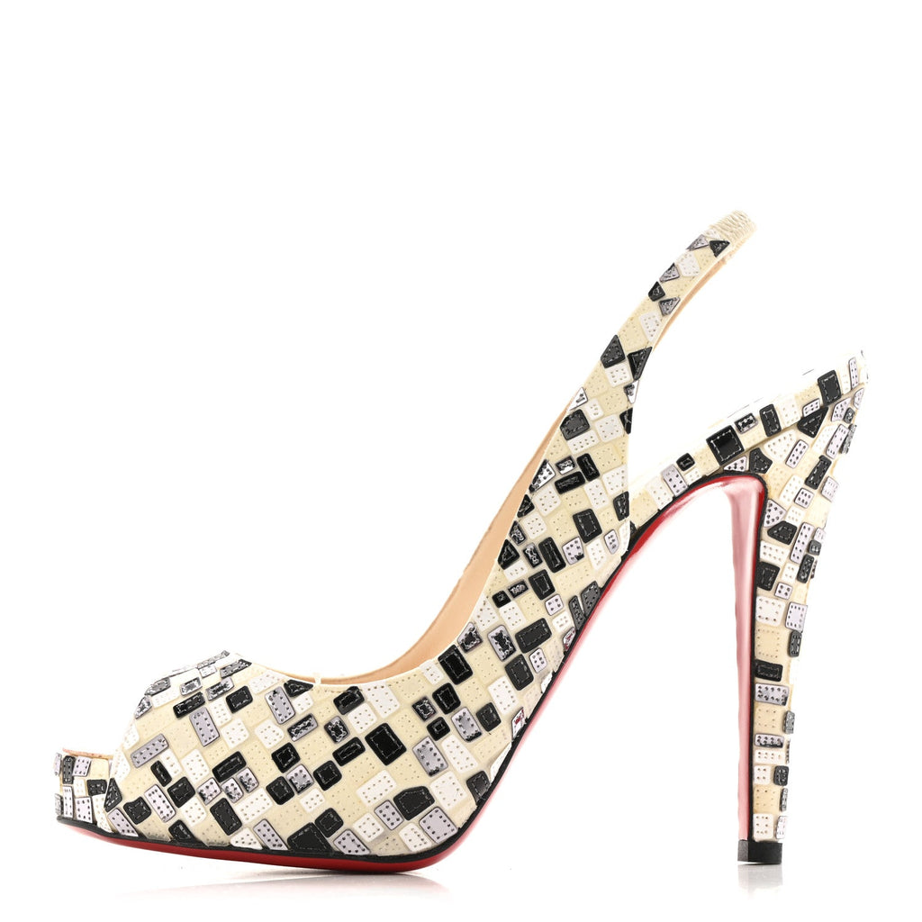 Satin Mosaique No Prive 120 Pumps 37.5 Silver Black White