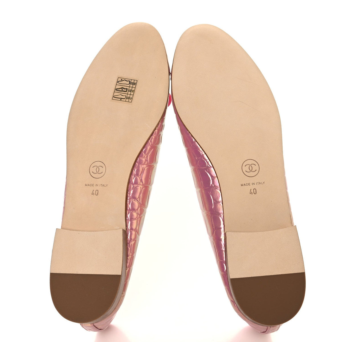 Iridescent Calfskin Crocodile Embossed Ballerina Flats 40 Pink