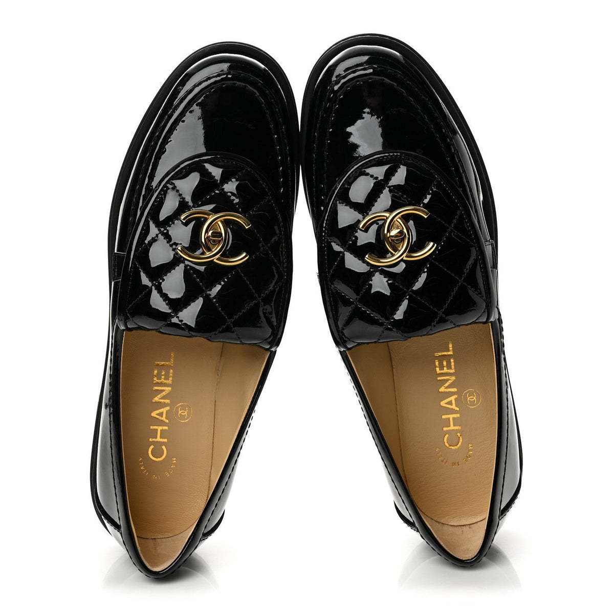 Patent Quilted CC Turnlock Loafers 38 Black