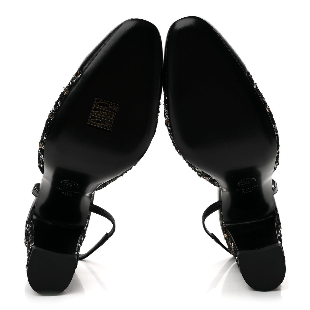 Glittered Wool Tweed Lambskin Cap Toe CC Slingback Pumps 40 Black White Gold