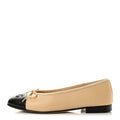 Lambskin Cap Toe CC Ballerina Flats 36 Beige Black