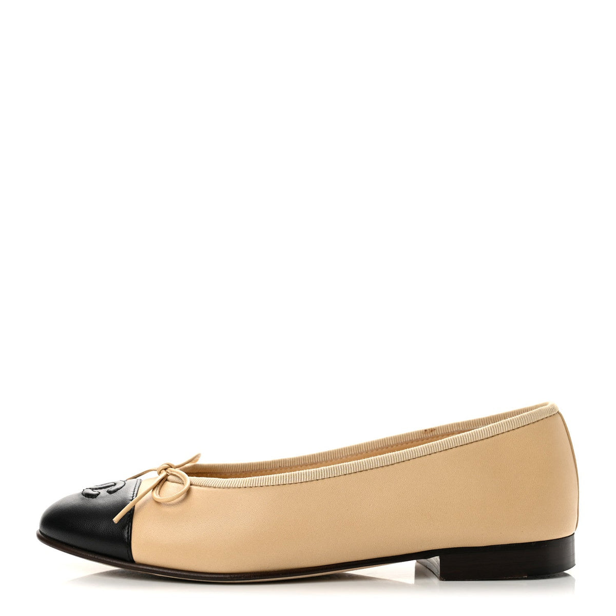 Lambskin Cap Toe CC Ballerina Flats 36 Beige Black