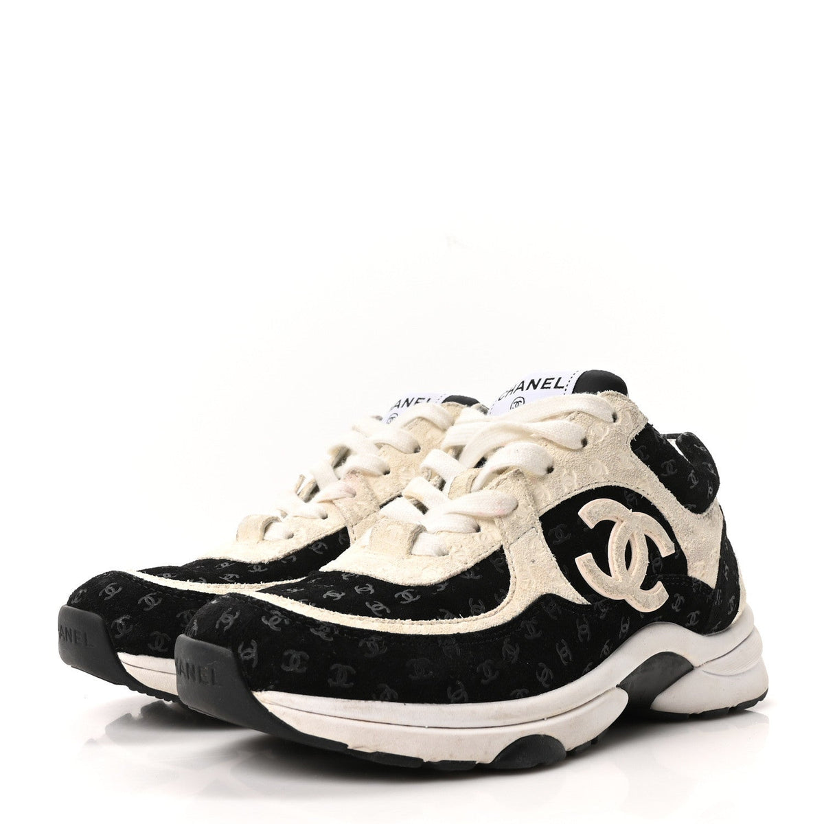 Printed Suede Calfskin CC Sneakers 35 Black White