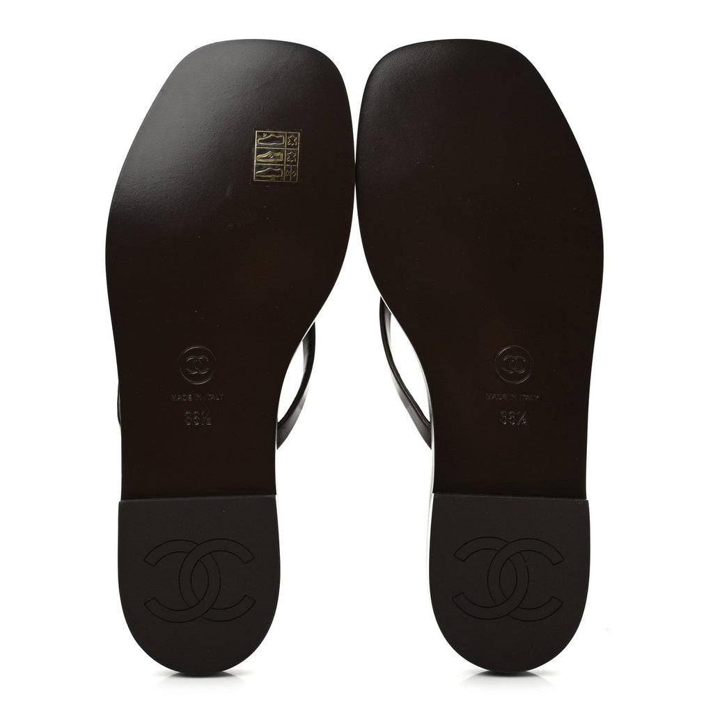 Goatskin CC Times Square Thong Sandals 38.5 Brown