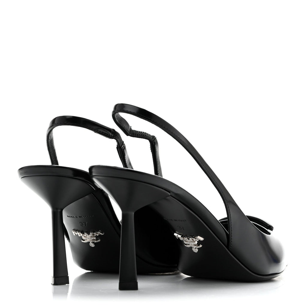 Spazzolato Triangle Logo Pointed Toe 75mm Slingback Pumps 37 Black