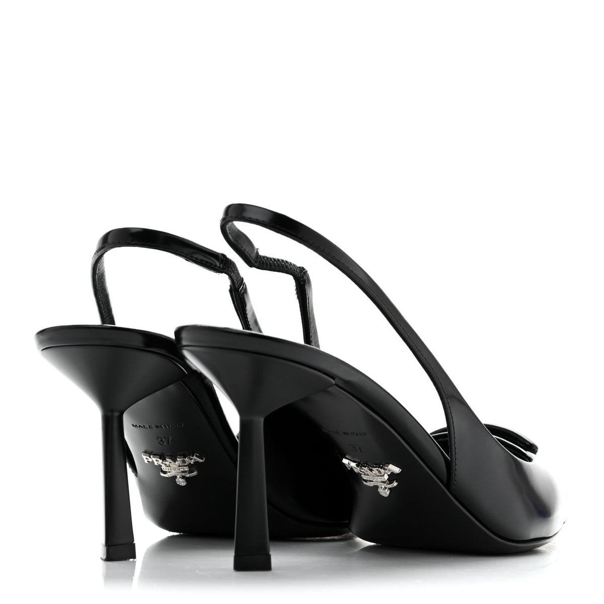 Spazzolato Triangle Logo Pointed Toe 75mm Slingback Pumps 37 Black