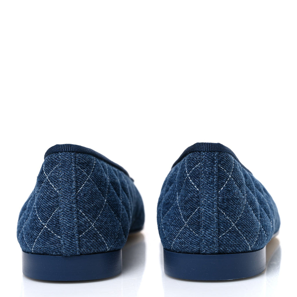 Washed Denim Quilted Cap Toe CC Ballerina Flats 41 Blue