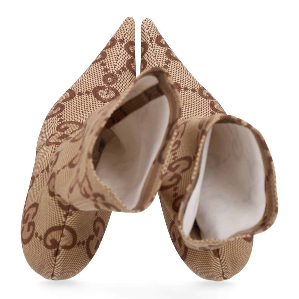 X GUCCI Jersey Maxi GG Monogram Crepe Knife Booties 36 Camel Ebony