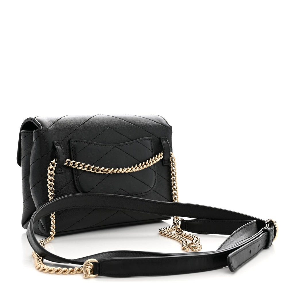 Calfskin Chevron Stitched Coco Waist Bag Black