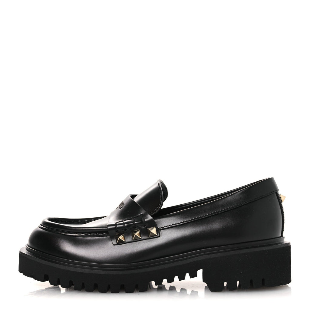 Calfskin Rockstud Loafers 35 Black
