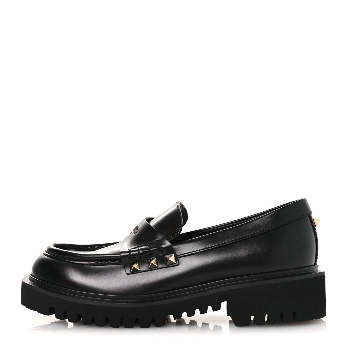 Calfskin Rockstud Loafers 35 Black