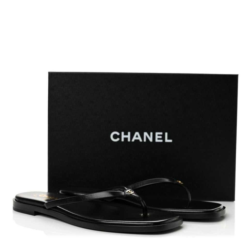 Goatskin CC Times Square Thong Sandals 39 Black