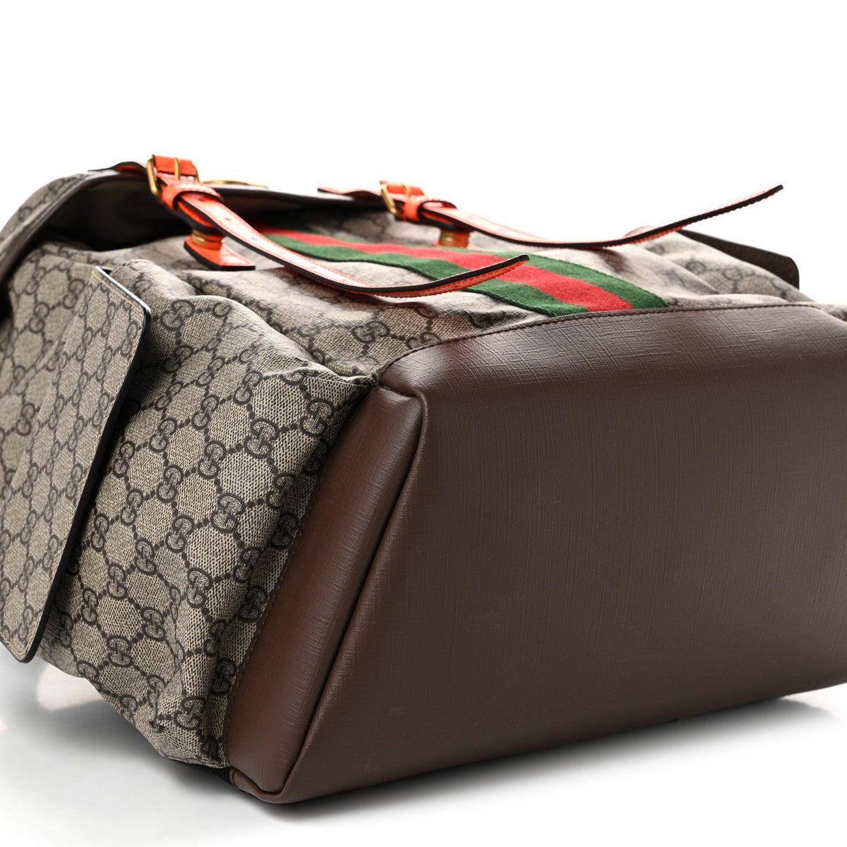 GG Supreme Monogram Medium Ophidia Double Buckle Backpack Beige Ebony Neon Orange