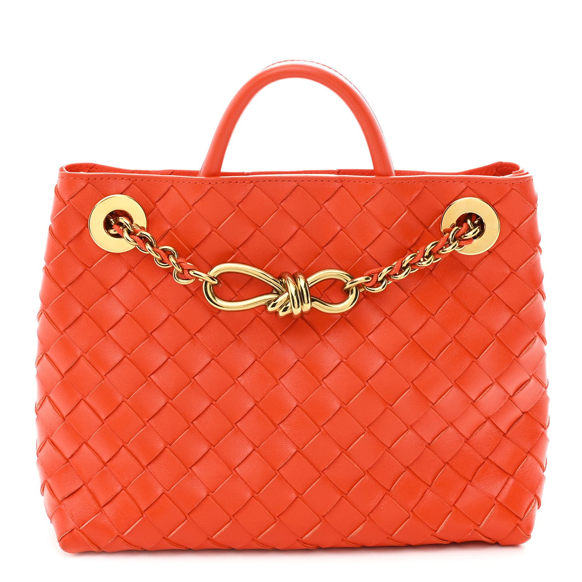 Nappa Intrecciato Small Andiamo With Chain Shoulder Bag Orange
