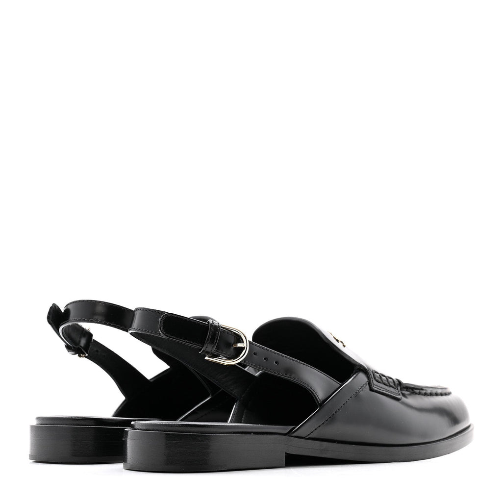 Shiny Calfskin Slingback Loafers 39 Black