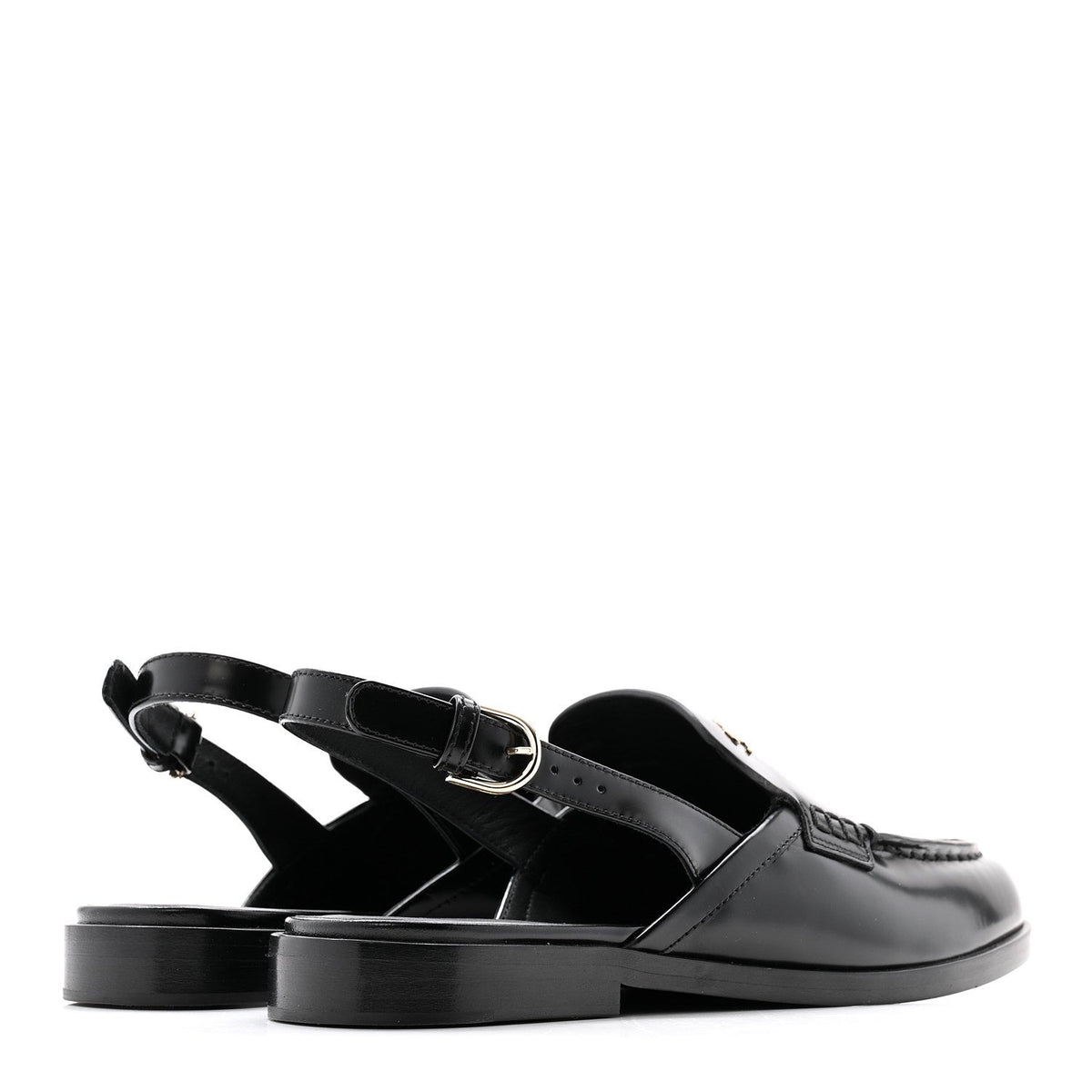 Shiny Calfskin Slingback Loafers 39 Black