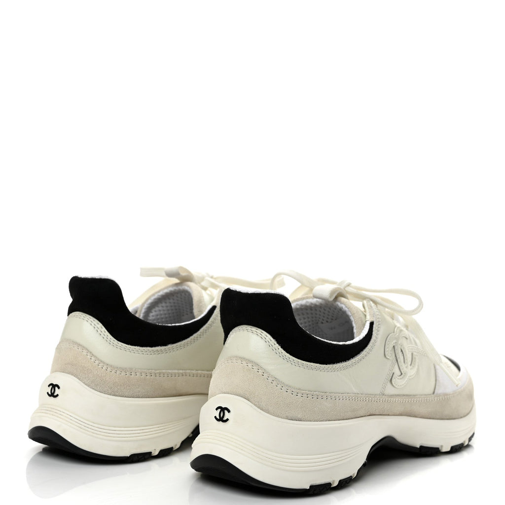 Suede Calfskin Womens CC Sneakers 39 White Black