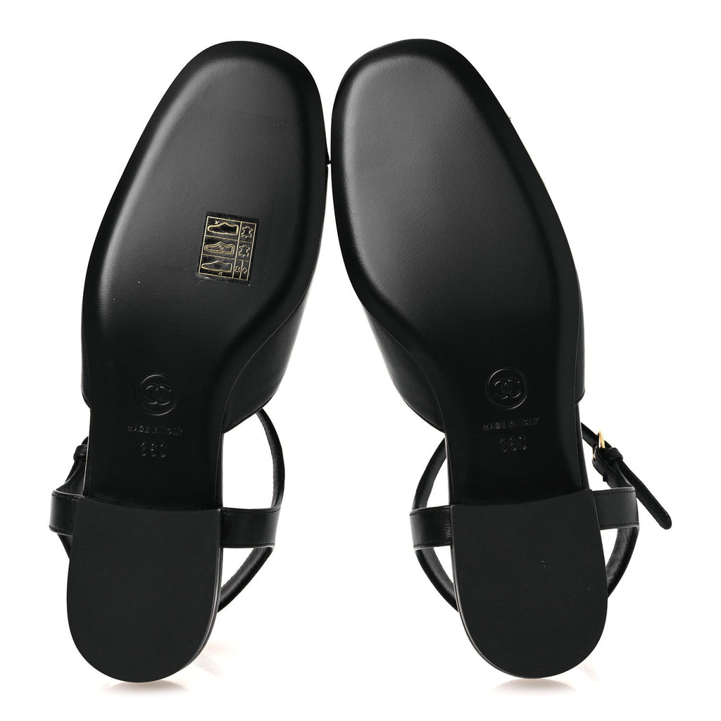 Lambskin Patent Cap Toe Crystal Enamel CC Mary Jane Slingback Flats 36 Black