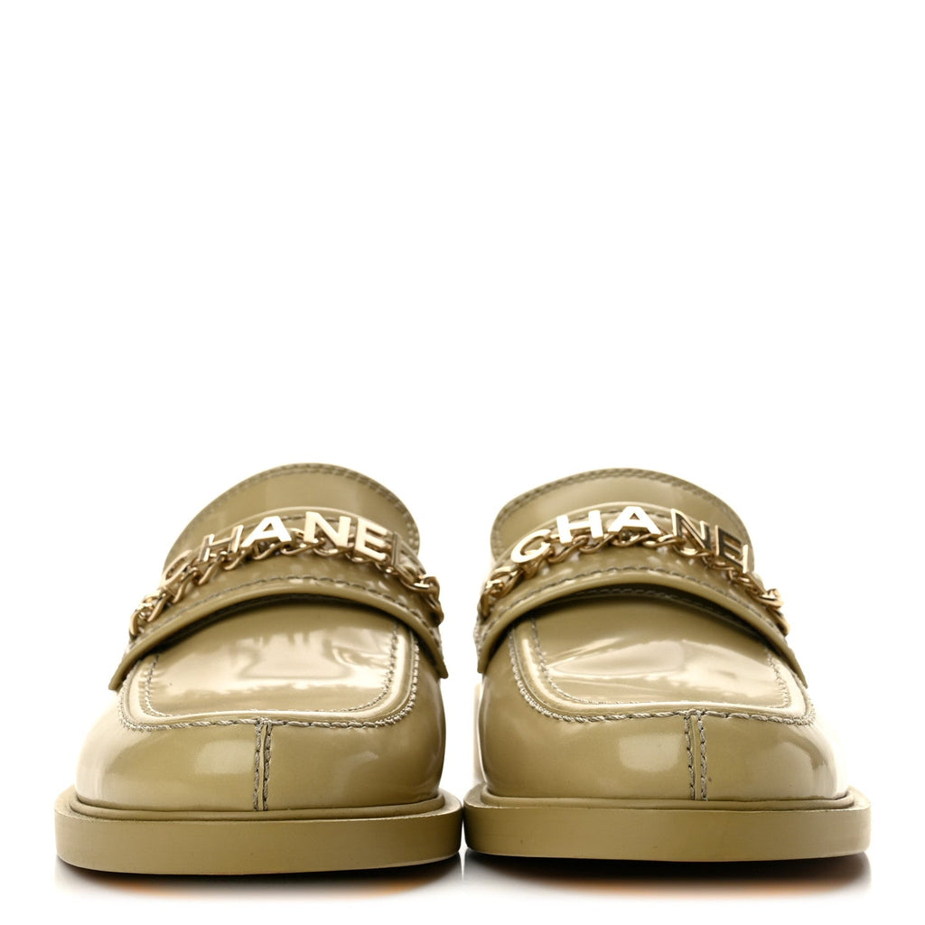 Shiny Calfskin Logo Loafers 37.5 Beige
