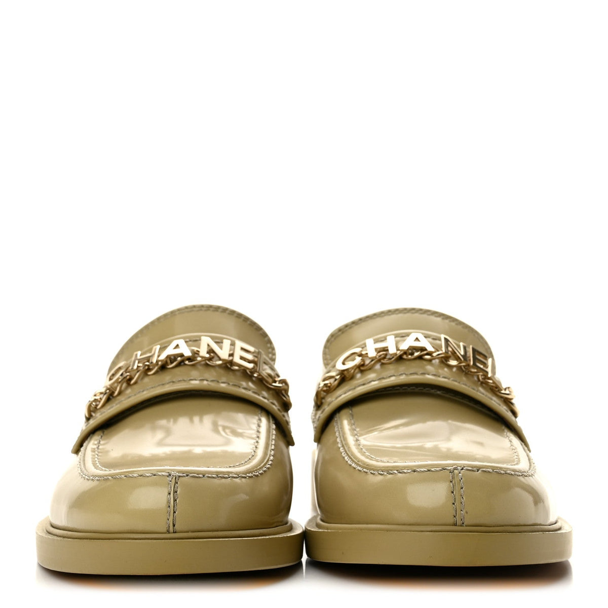 Shiny Calfskin Logo Loafers 37.5 Beige