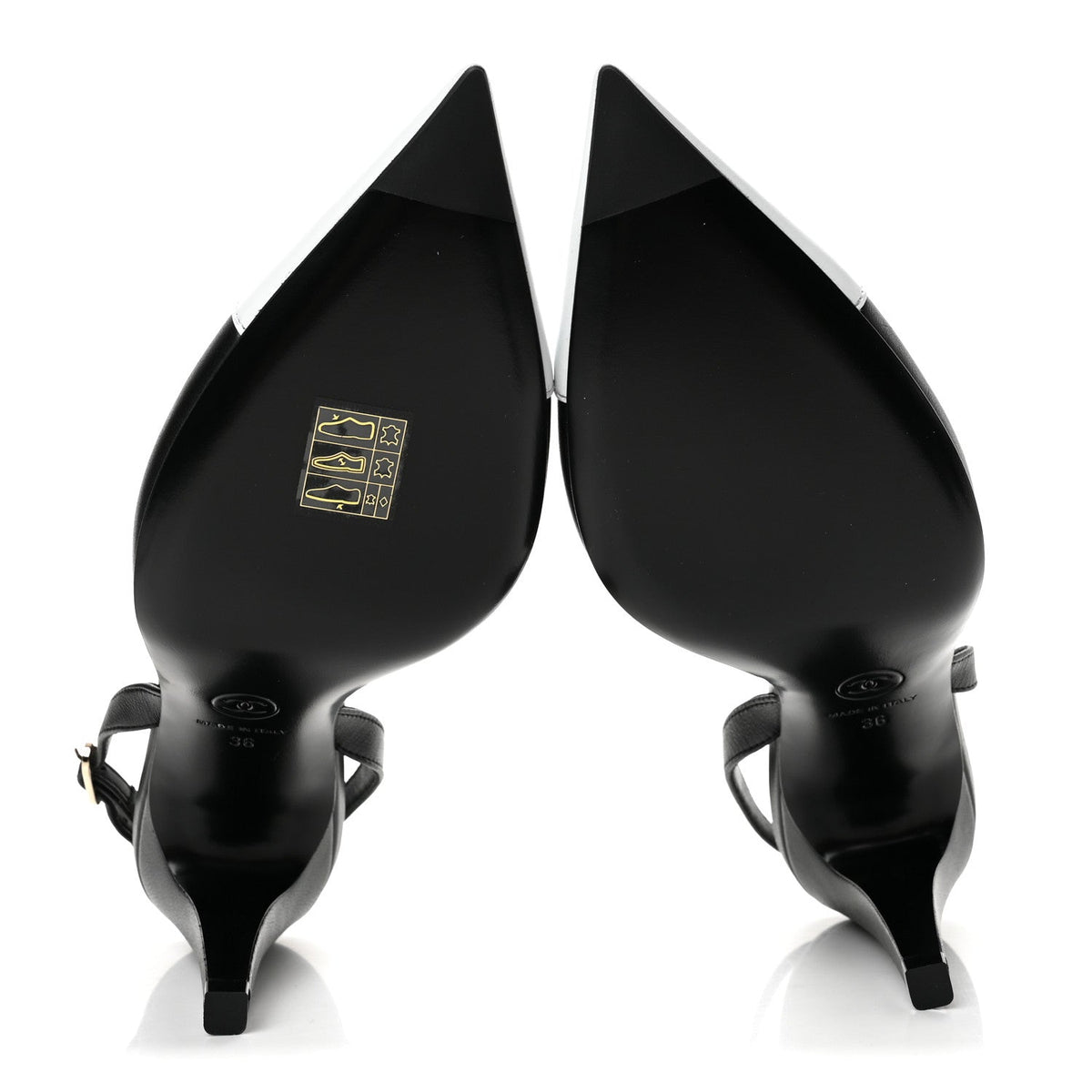 Lambskin Pointed Cap Toe CC Slingback Pumps 36 Black White