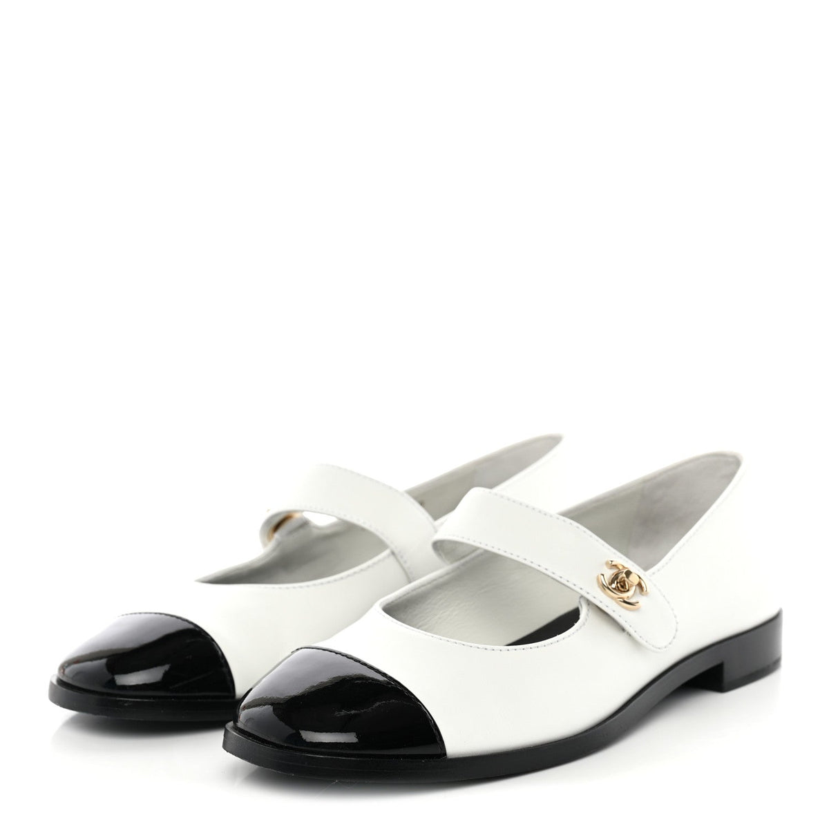 Patent Calfskin Mary Janes Flats 36.5 White Black