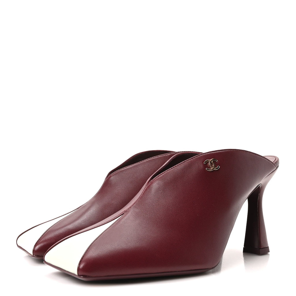 Lambskin Squared Toe Mules 39.5 Dark Burgundy Light Green