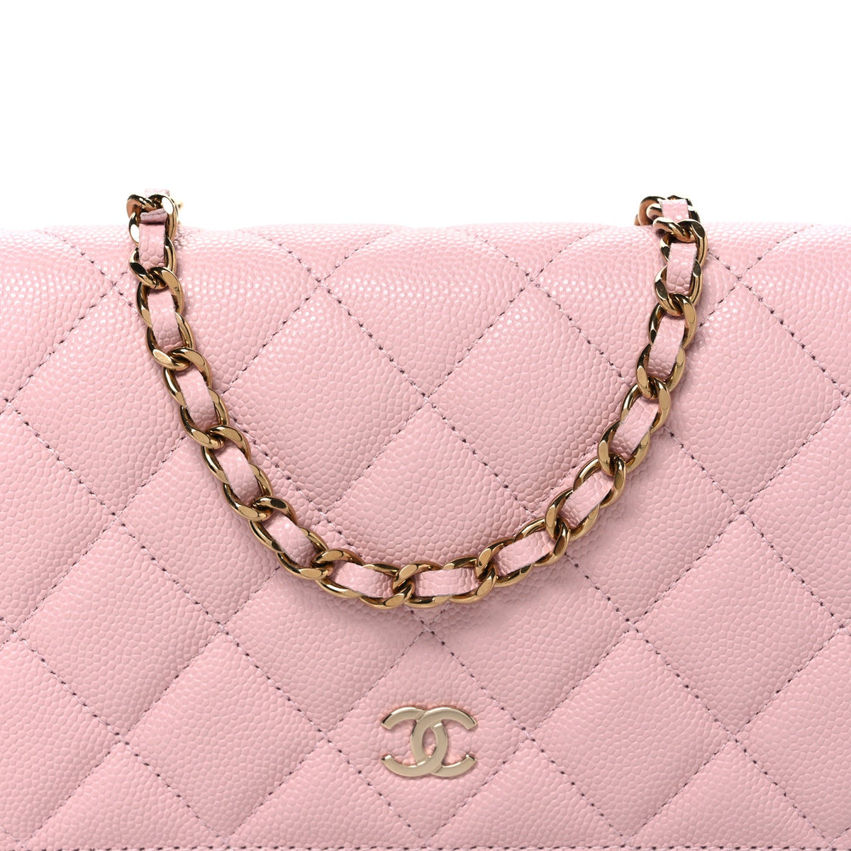 Caviar Quilted Wallet on Chain WOC Light Pink
