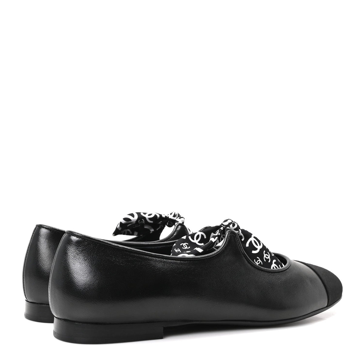 Lambskin Grosgrain Silk CC Mary Jane Flats 40 Black White
