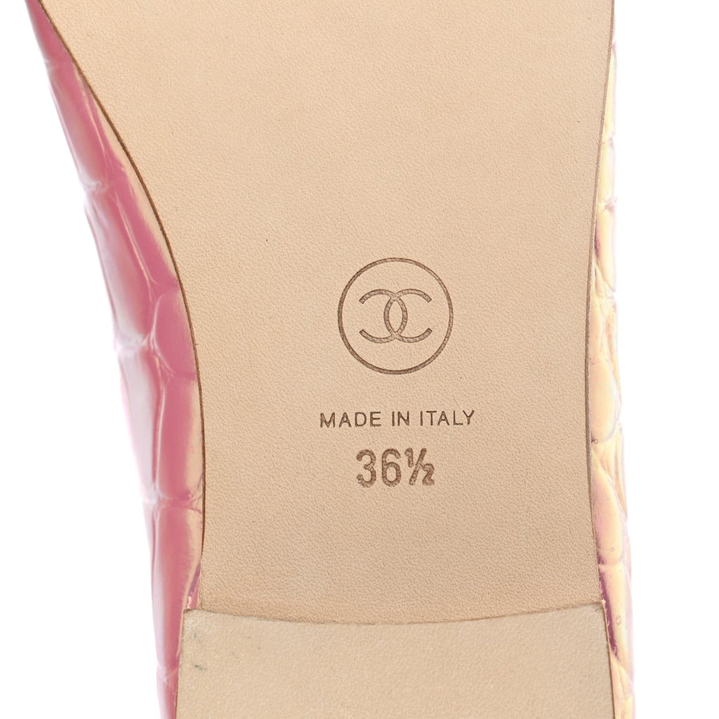 Iridescent Crocodile Embossed Ballerina Flats 36.5 Pink
