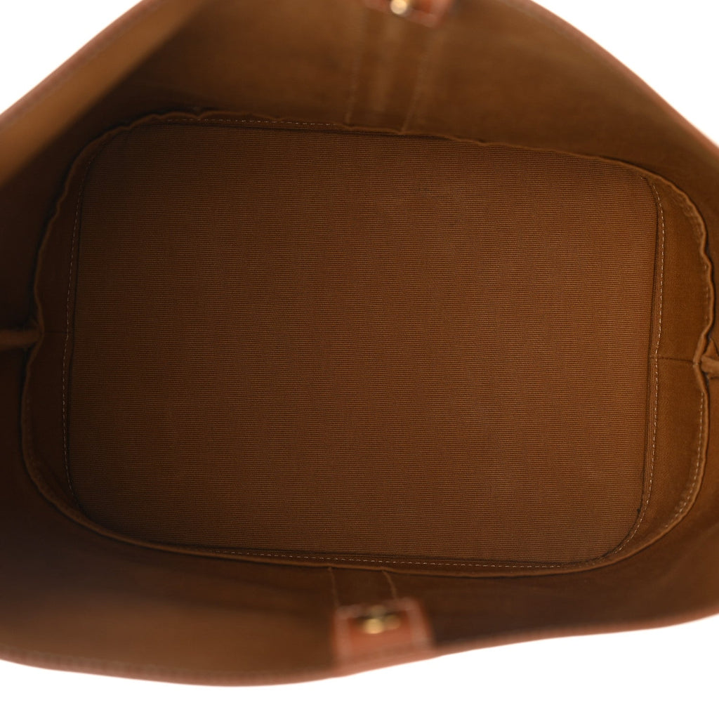 Triomphe Canvas Calfskin Medium Bucket Bag Tan