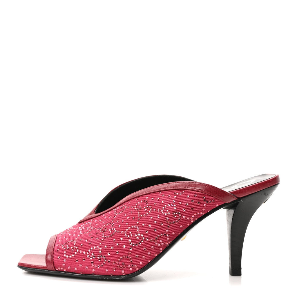 Moire Fabric Malaga Kid Crystal GG Monogram Square G 95mm Slide Sandals 35 Dark Cherry Red